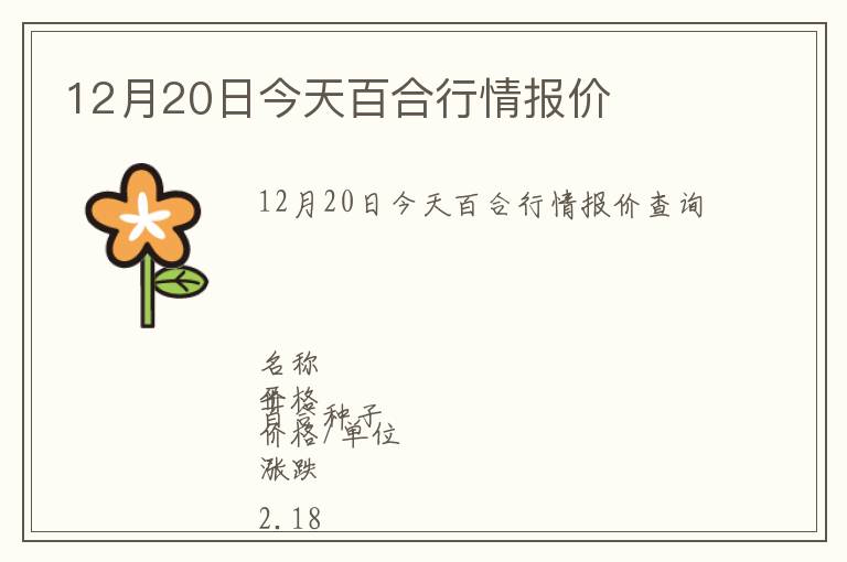 12月20日今天百合行情報(bào)價(jià)