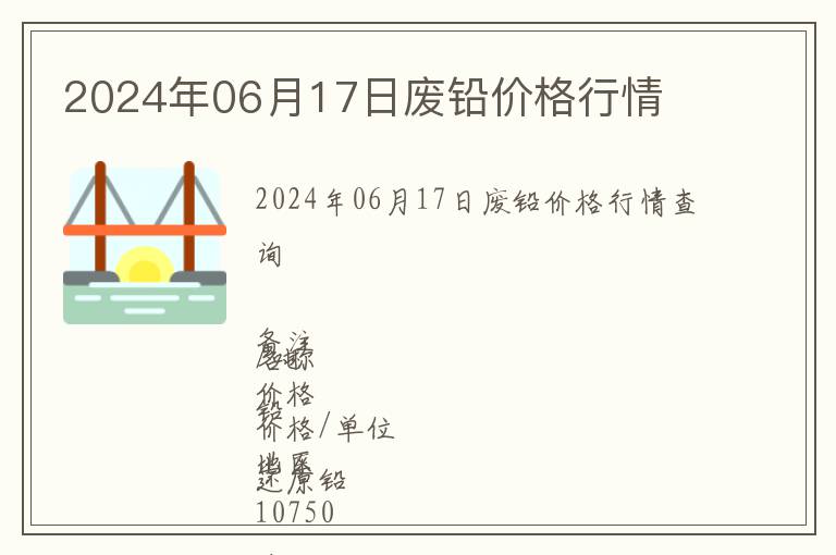 2024年06月17日廢鉛價格行情