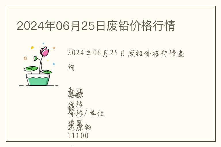 2024年06月25日廢鉛價(jià)格行情