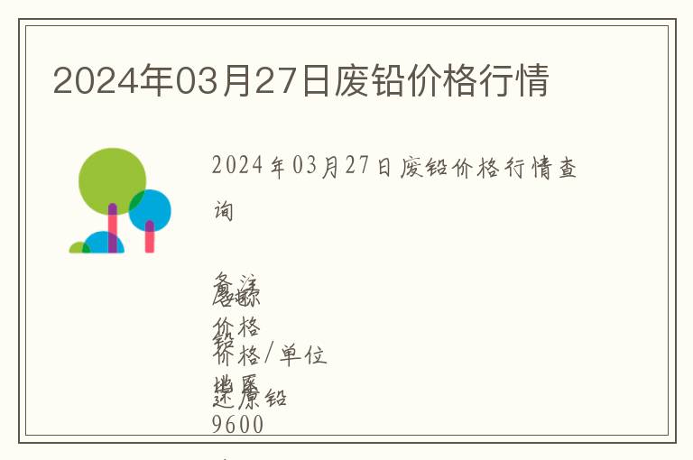 2024年03月27日廢鉛價格行情