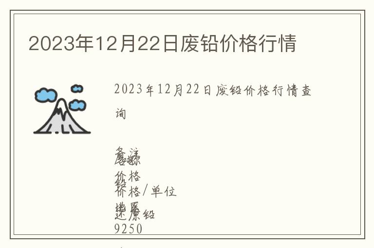2023年12月22日廢鉛價(jià)格行情