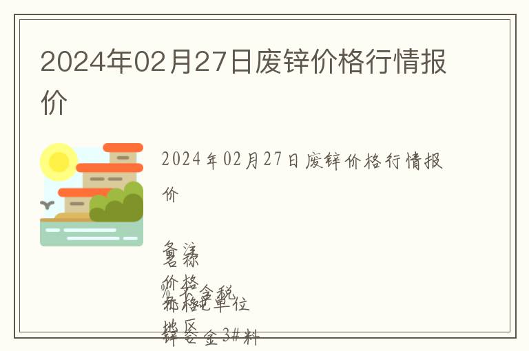 2024年02月27日廢鋅價格行情報價