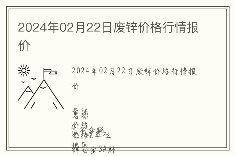 2024年02月22日廢鋅價(jià)格行情報(bào)價(jià)