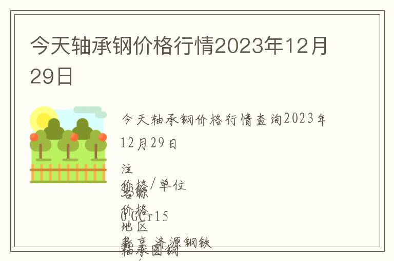 今天軸承鋼價格行情2023年12月29日