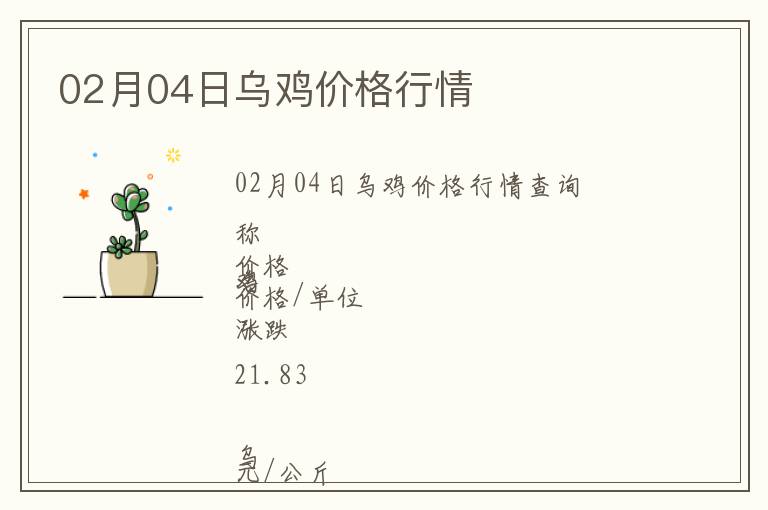 02月04日烏雞價(jià)格行情