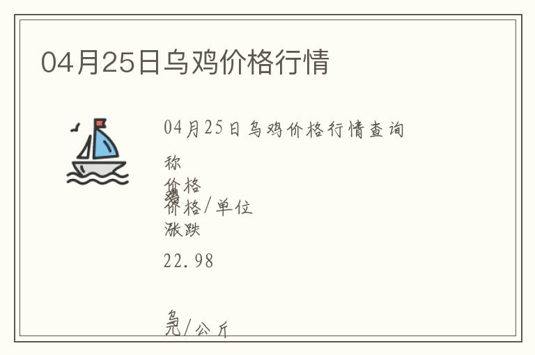 04月25日烏雞價(jià)格行情