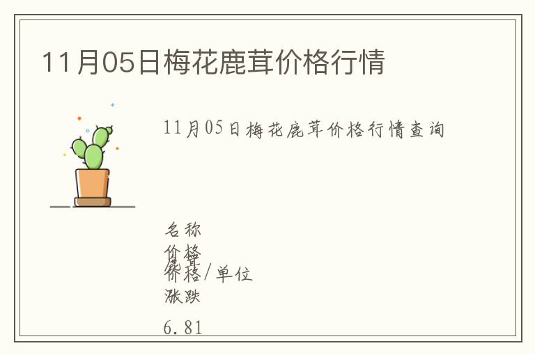 11月05日梅花鹿茸價格行情