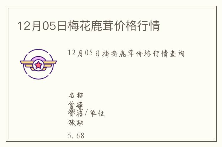12月05日梅花鹿茸價(jià)格行情