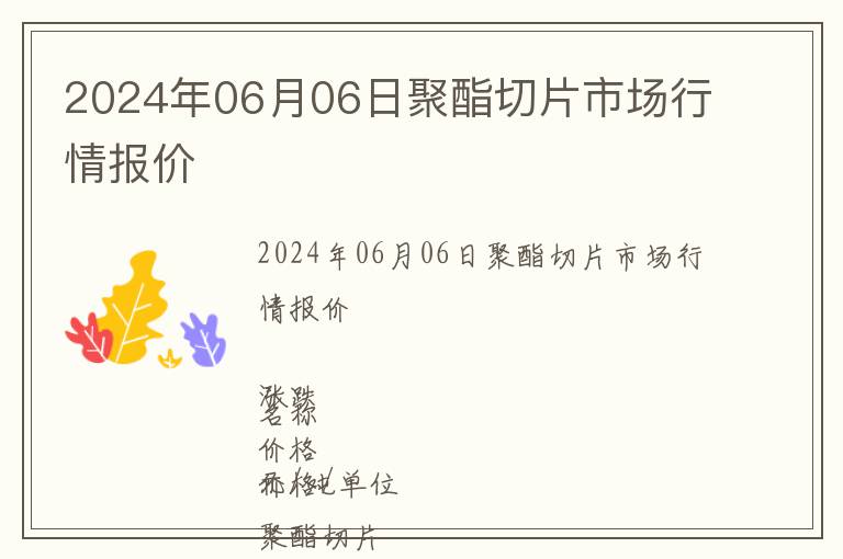 2024年06月06日聚酯切片市場(chǎng)行情報(bào)價(jià)