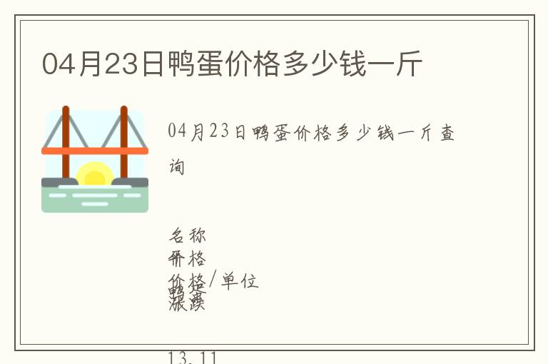 04月23日鴨蛋價(jià)格多少錢一斤