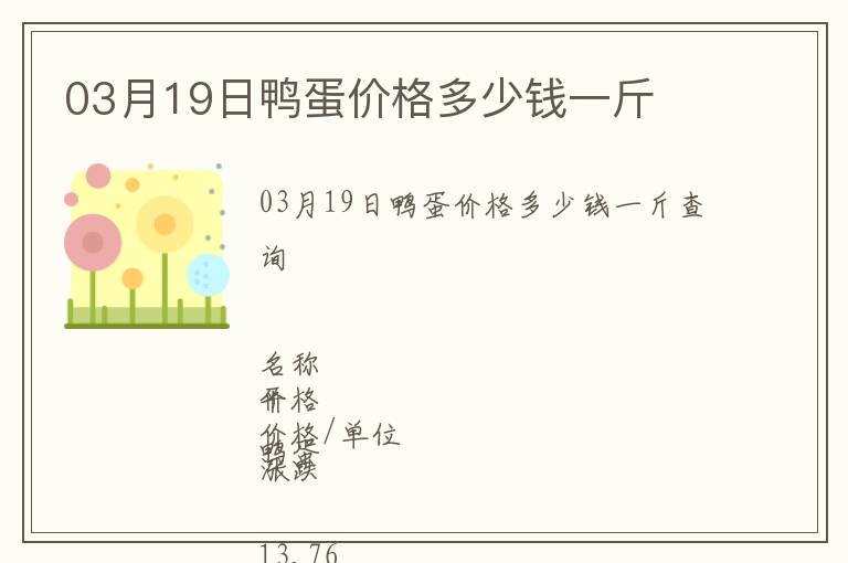 03月19日鴨蛋價格多少錢一斤