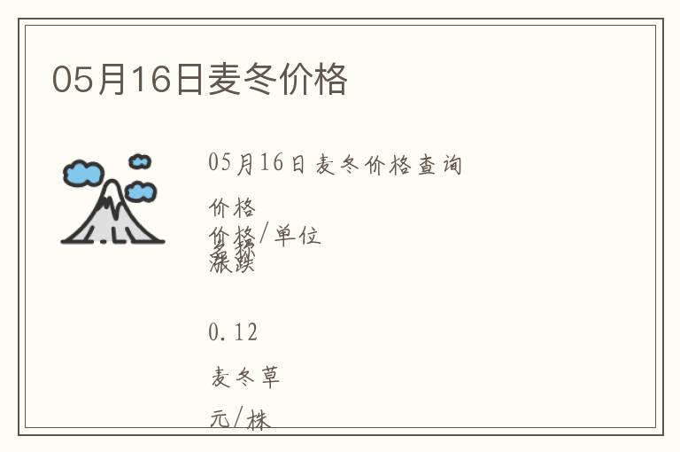 05月16日麥冬價(jià)格