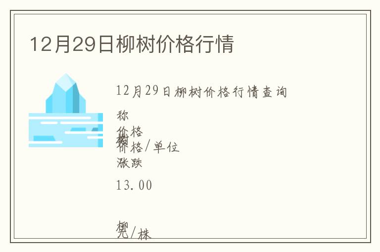 12月29日柳樹價(jià)格行情