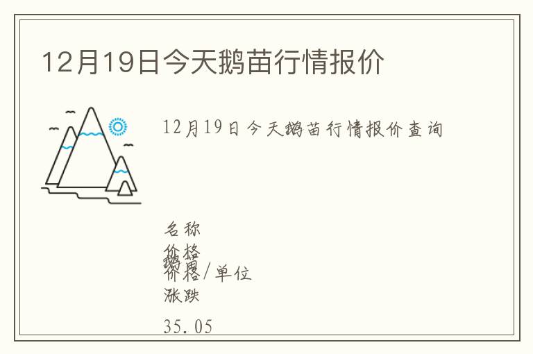 12月19日今天鵝苗行情報價