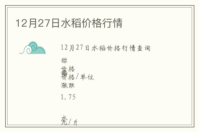 12月27日水稻價(jià)格行情