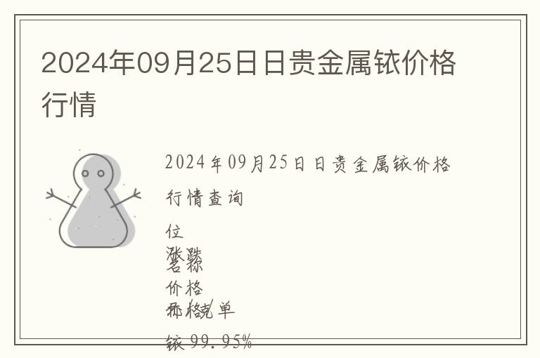 2024年09月25日日貴金屬銥價格行情