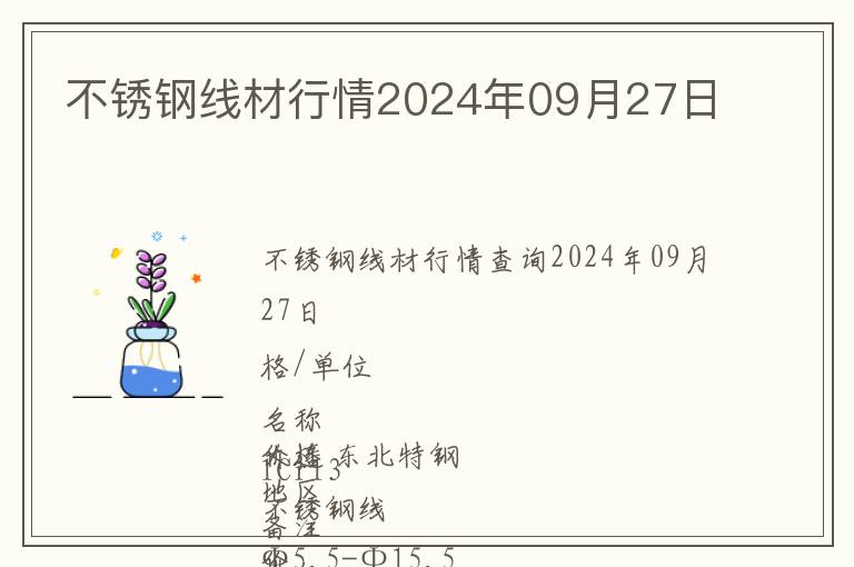 不銹鋼線材行情2024年09月27日