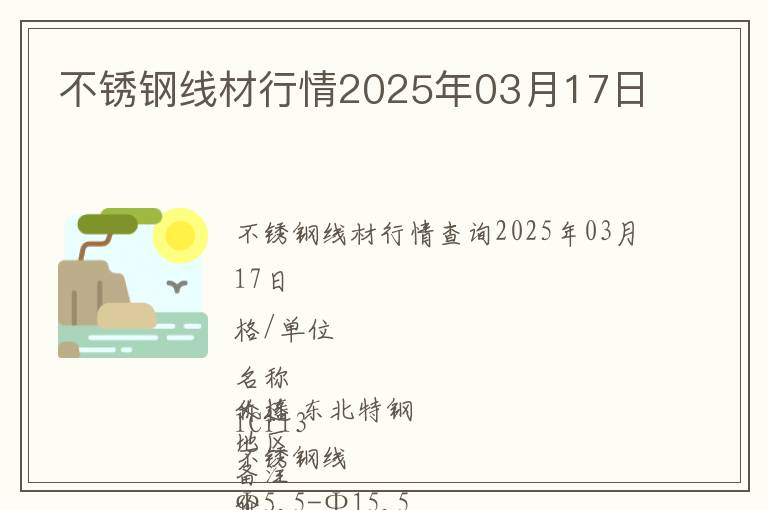 不銹鋼線材行情2025年03月17日