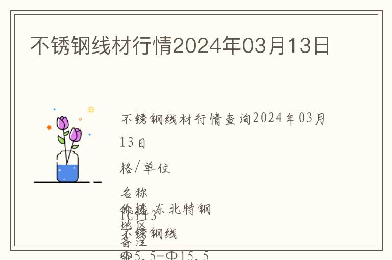 不銹鋼線材行情2024年03月13日
