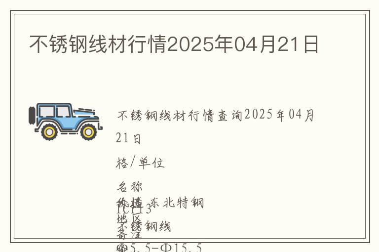 不銹鋼線材行情2025年04月21日