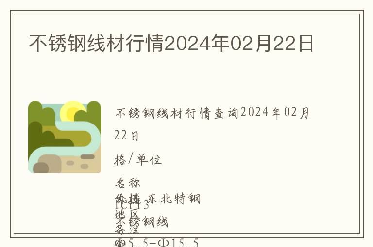 不銹鋼線材行情2024年02月22日
