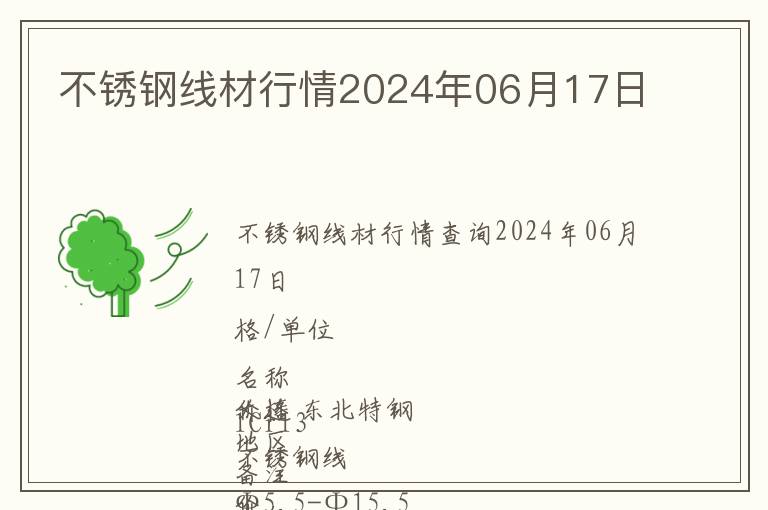 不銹鋼線材行情2024年06月17日