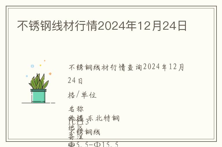 不銹鋼線材行情2024年12月24日