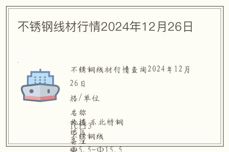 不銹鋼線材行情2024年12月26日