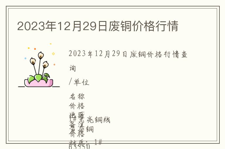 2023年12月29日廢銅價(jià)格行情
