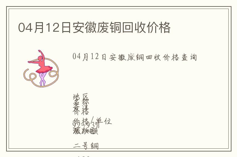 04月12日安徽廢銅回收價(jià)格