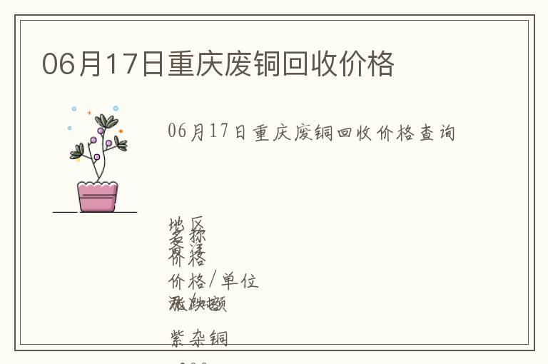 06月17日重慶廢銅回收價(jià)格
