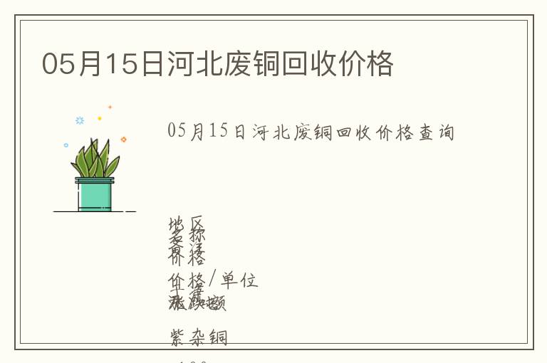 05月15日河北廢銅回收價(jià)格
