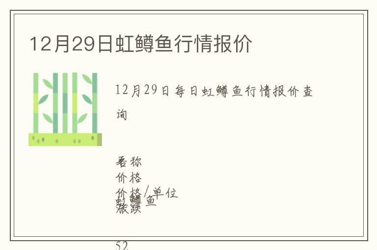 12月29日虹鱒魚行情報價