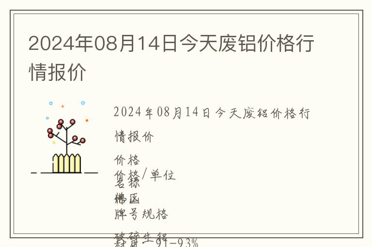 2024年08月14日今天廢鋁價格行情報價