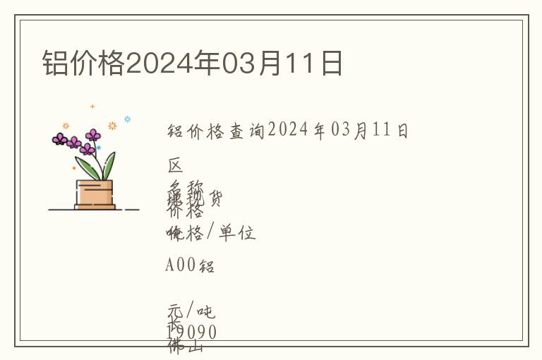 鋁價(jià)格2024年03月11日