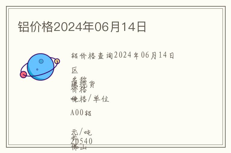 鋁價格2024年06月14日
