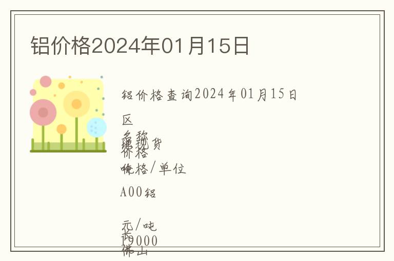 鋁價(jià)格2024年01月15日