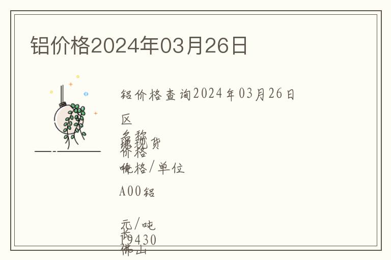 鋁價格2024年03月26日