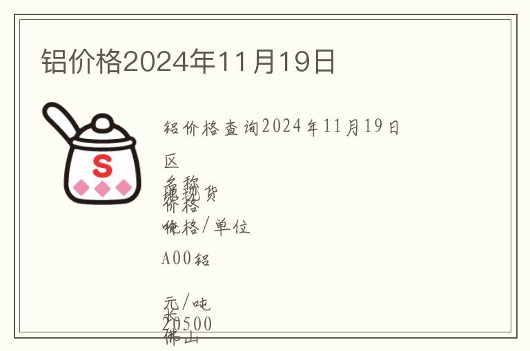 鋁價(jià)格2024年11月19日