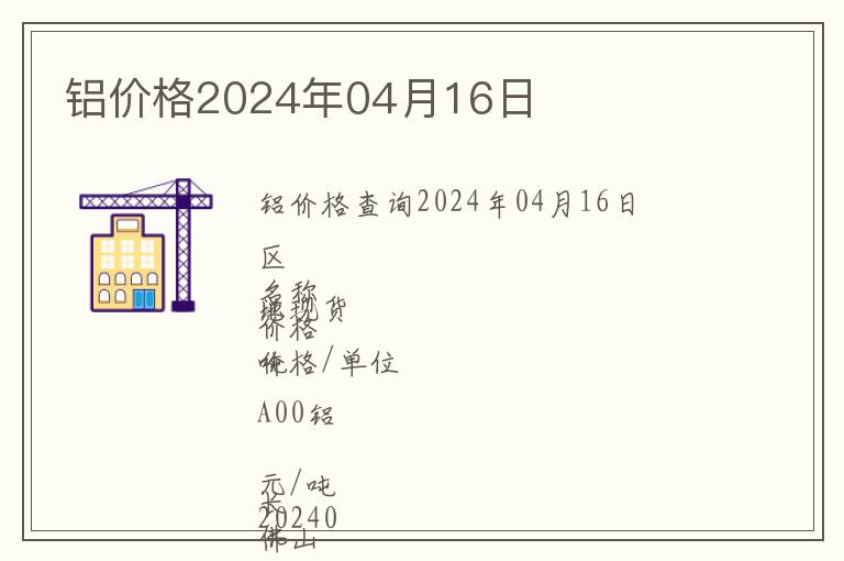 鋁價(jià)格2024年04月16日