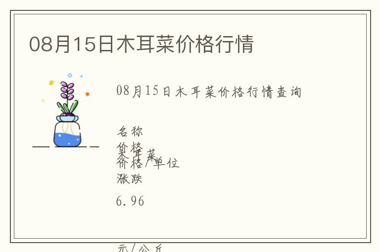 08月15日木耳菜價格行情
