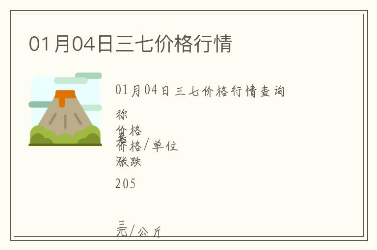 01月04日三七價(jià)格行情