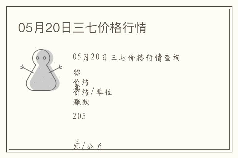 05月20日三七價(jià)格行情