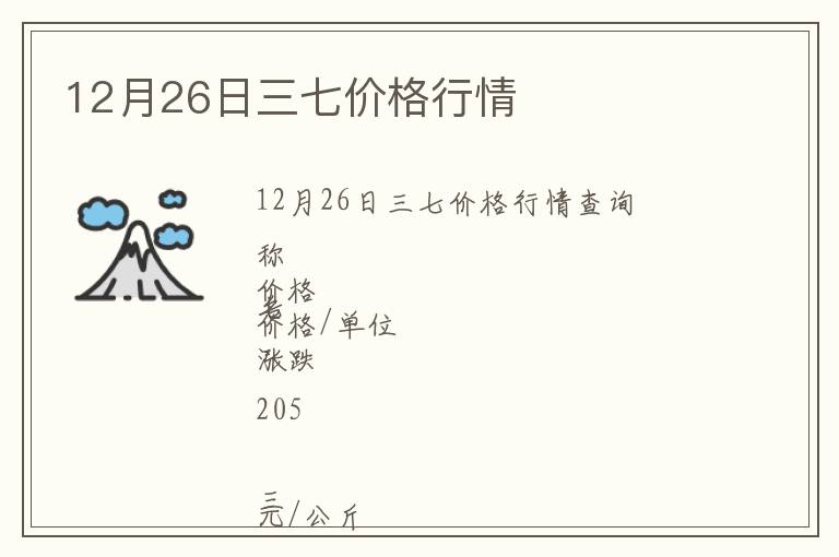 12月26日三七價格行情