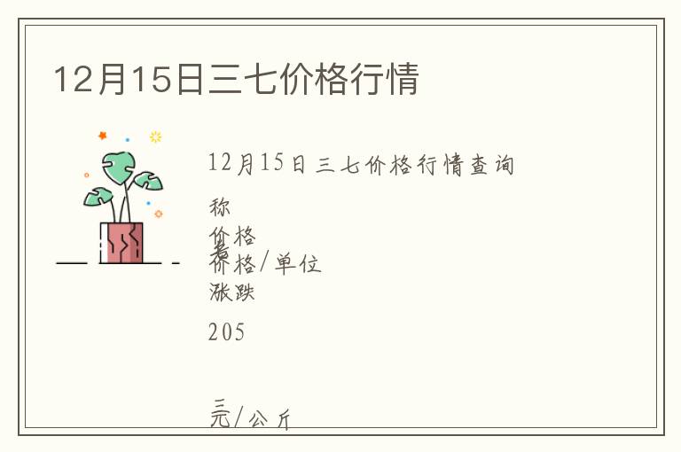 12月15日三七價(jià)格行情