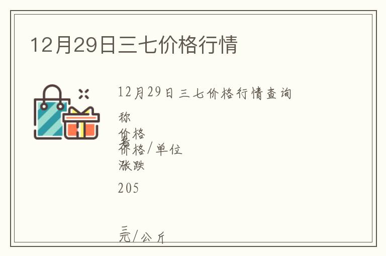 12月29日三七價格行情