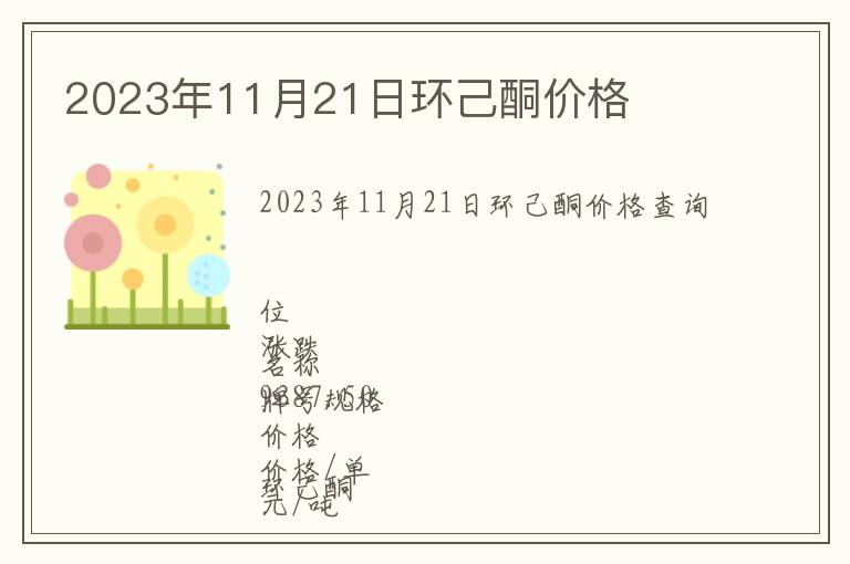 2023年11月21日環(huán)己酮價格