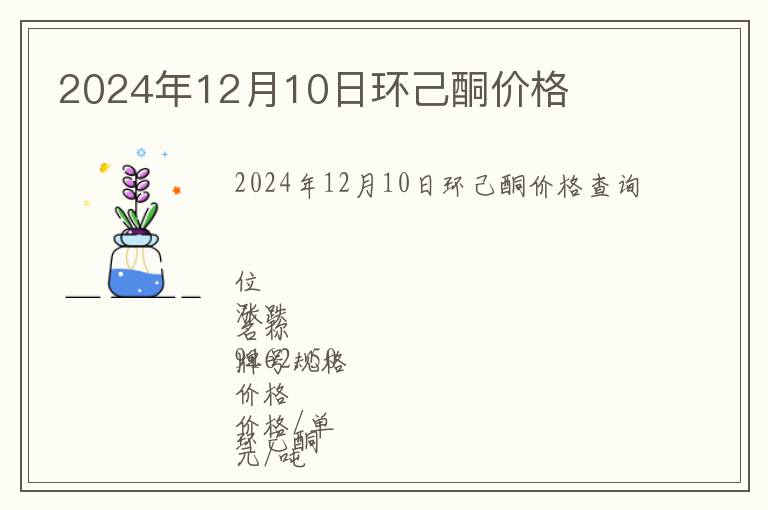 2024年12月10日環(huán)己酮價(jià)格