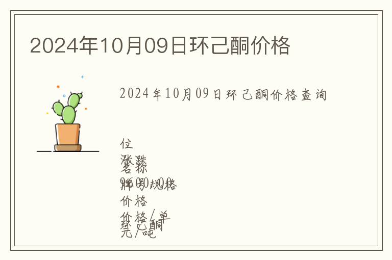 2024年10月09日環己酮價格