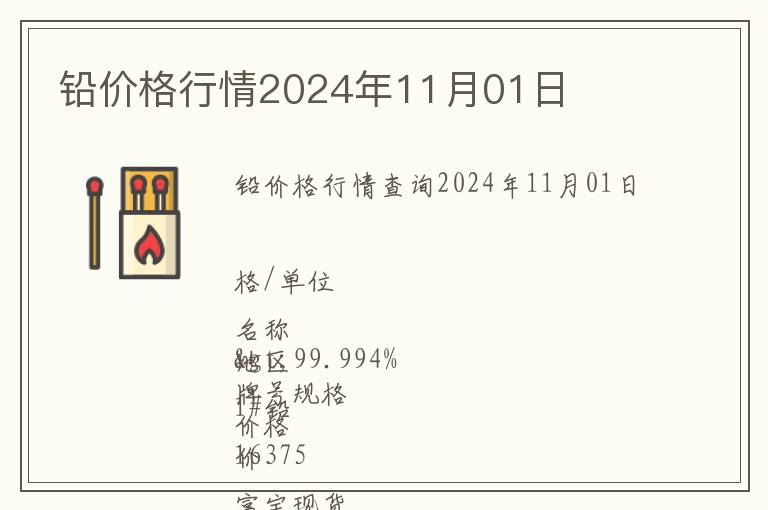 鉛價(jià)格行情2024年11月01日